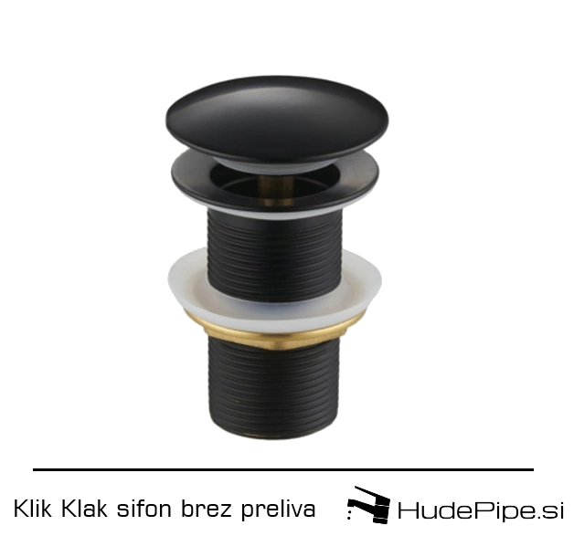 klik klak sifon za umivalnik brez preliva črn